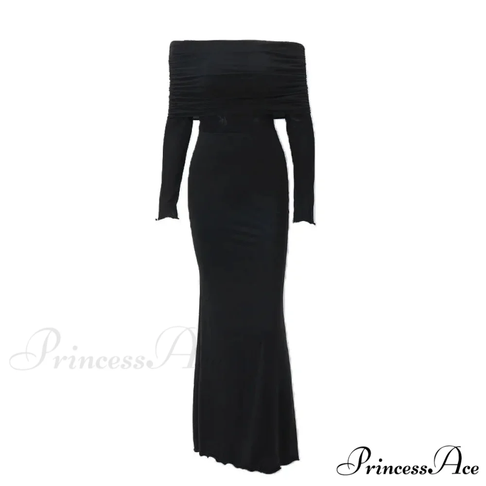 Autumn Sexy Strapless Black Lace Patchwork Long Streetwear Club Long Bodycon Dress - Image 6