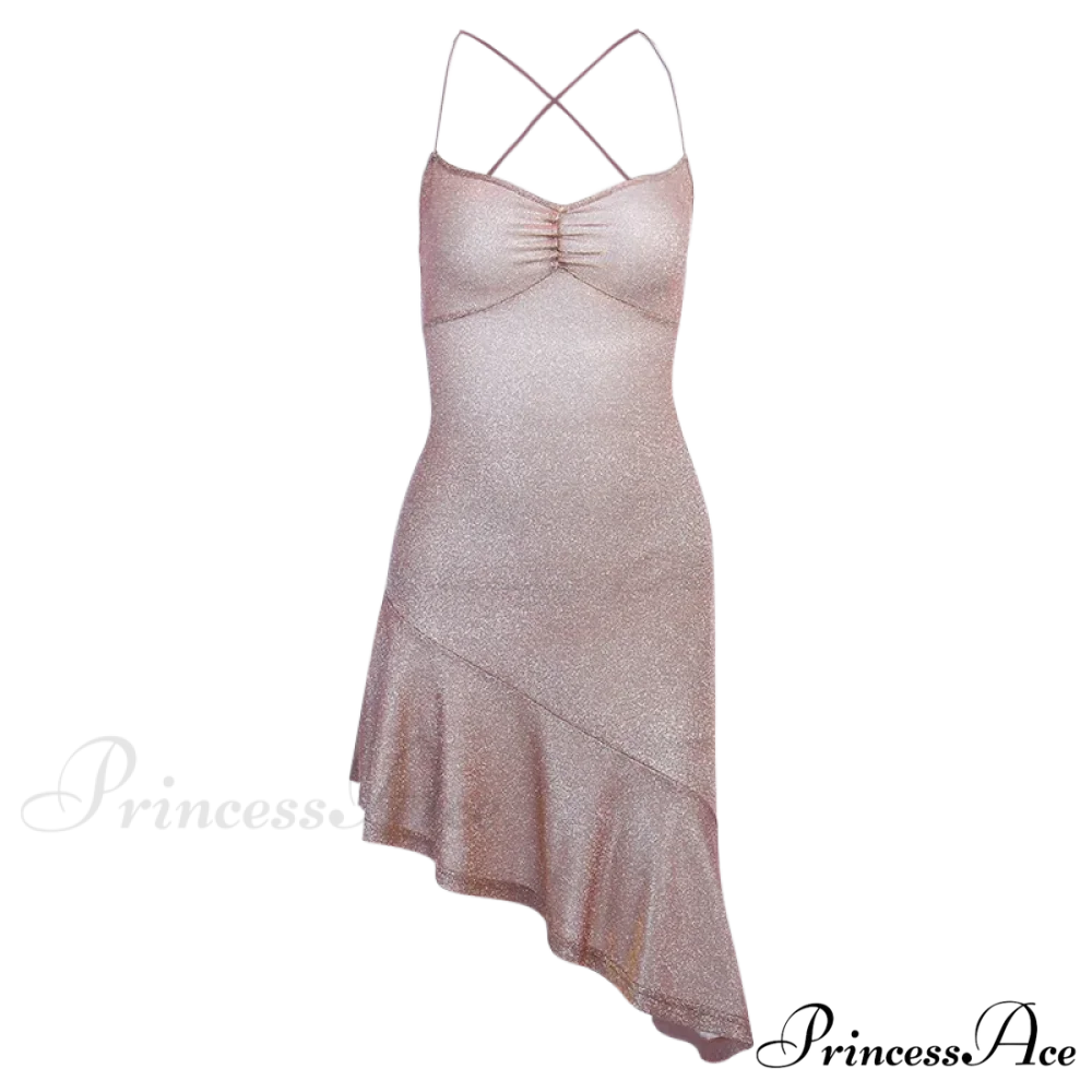 Party Backless Asymmetry Ruffles Hem Spaghetti Strap V-Neck Sleeveless Mini Lace up Bodycon Dress - Image 3