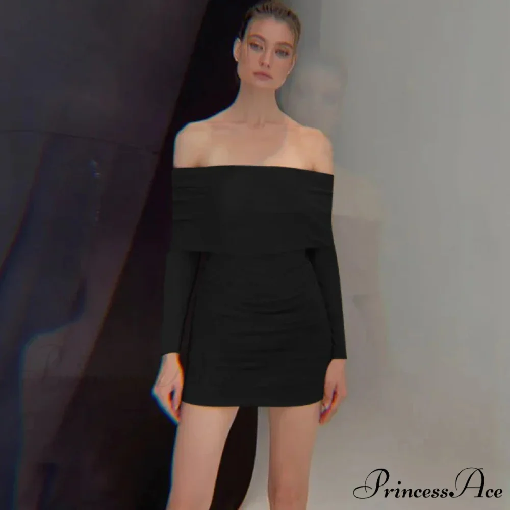 Autumn and Winter New Off Shoulder Knitted Slim Pleated Long Sexy Bodycon Dress - Image 6