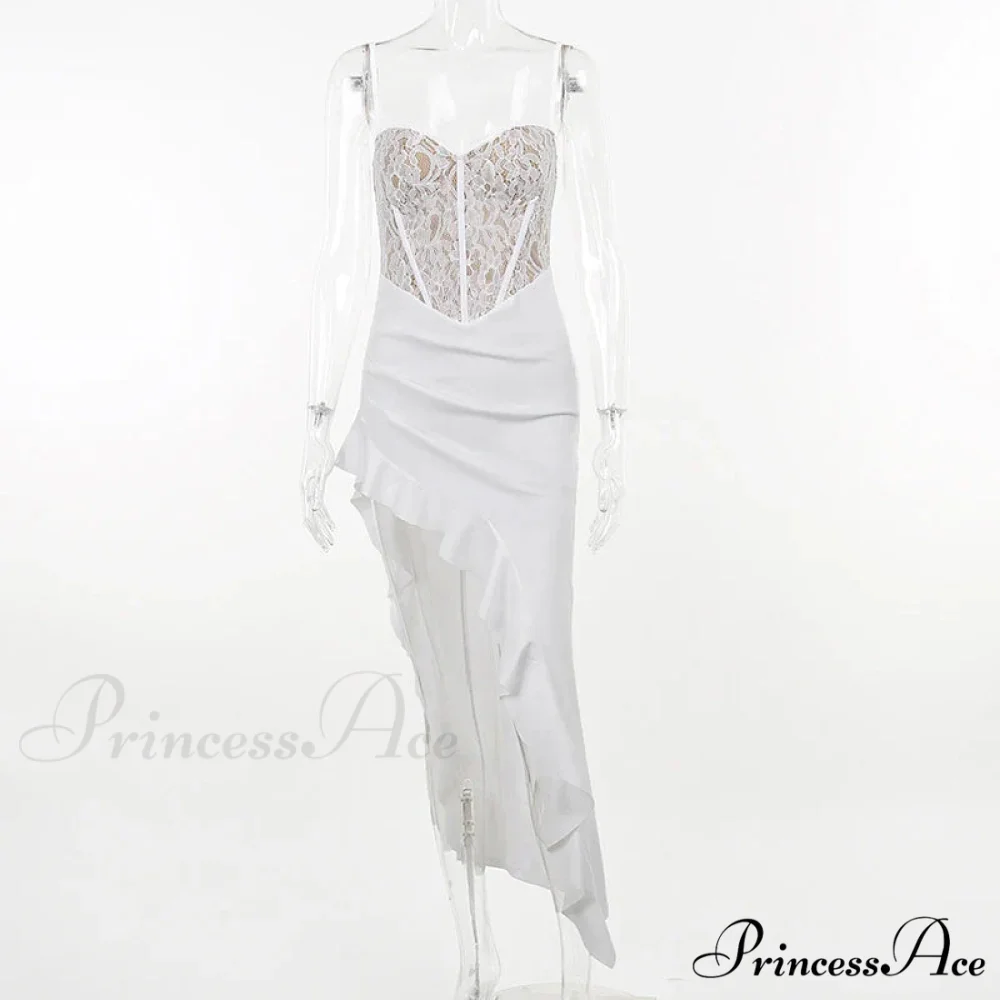 Townlike Ruffles Lace Patchwork Long Nightclub Sexy Party Bodycon Dress - Image 3