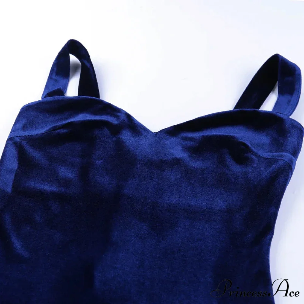 Blue V-Neck Spaghetti Strap Mini Sleeveless Skinny Soft Fashion Slim Bodycon Dress - Image 5
