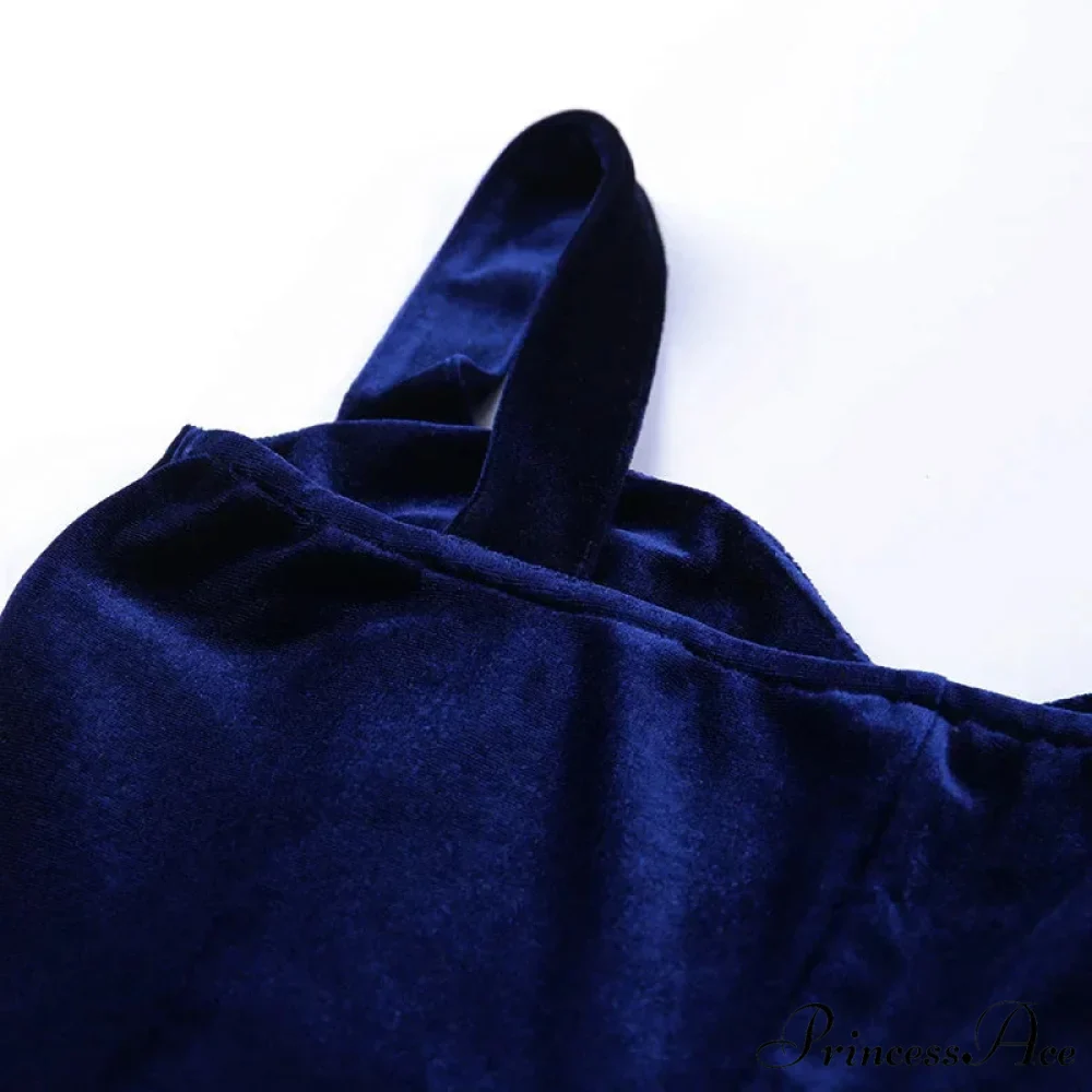 Blue V-Neck Spaghetti Strap Mini Sleeveless Skinny Soft Fashion Slim Bodycon Dress - Image 6