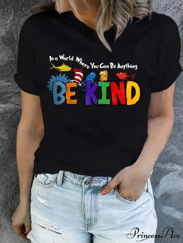 Vintage Valentines Be Print Summer & Spring Casual Short Sleeve Crew Neck Women's Clothing T-shirt - Image 2