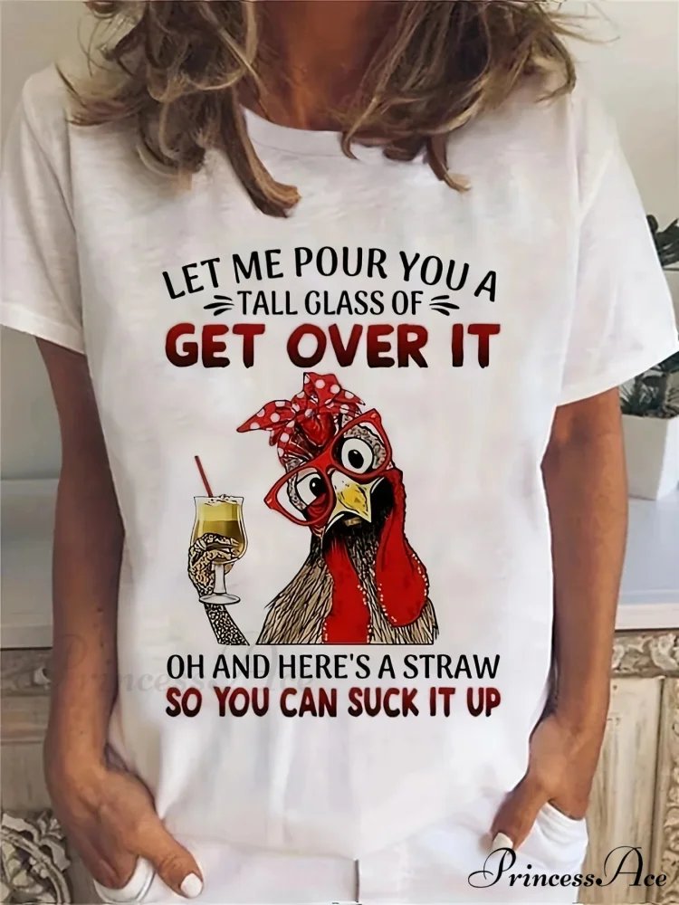 Short Sleeve Cartoon Chicken Print Top For Spring & Summer Women's Clothing T-shirt