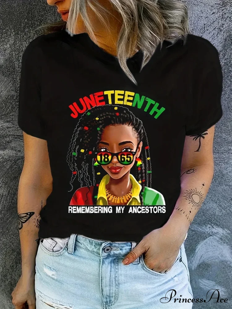Women's Juneteenth Figure & Letter Casual Short Sleeve Spring and Summer T-shirt - Image 2