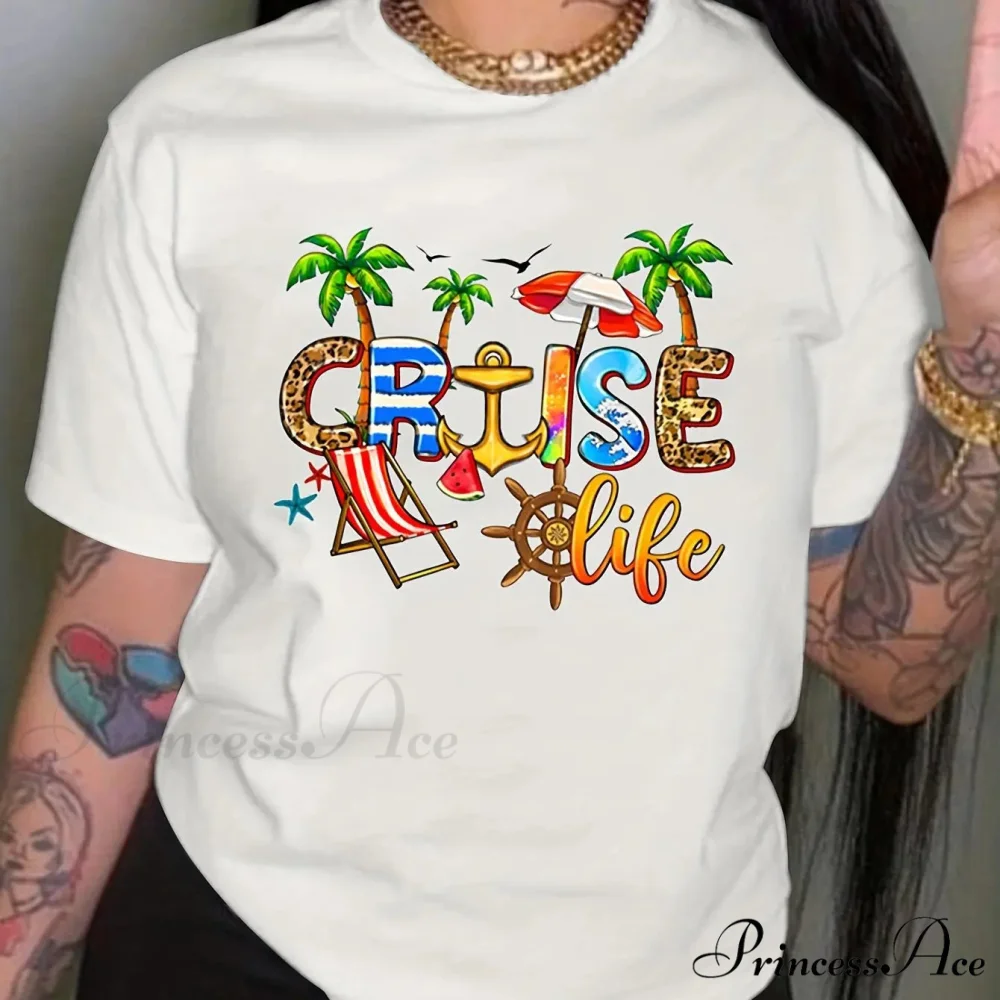 Cruise Casual Short Sleeve Crew Neck Women's Top T-shirt - Image 3