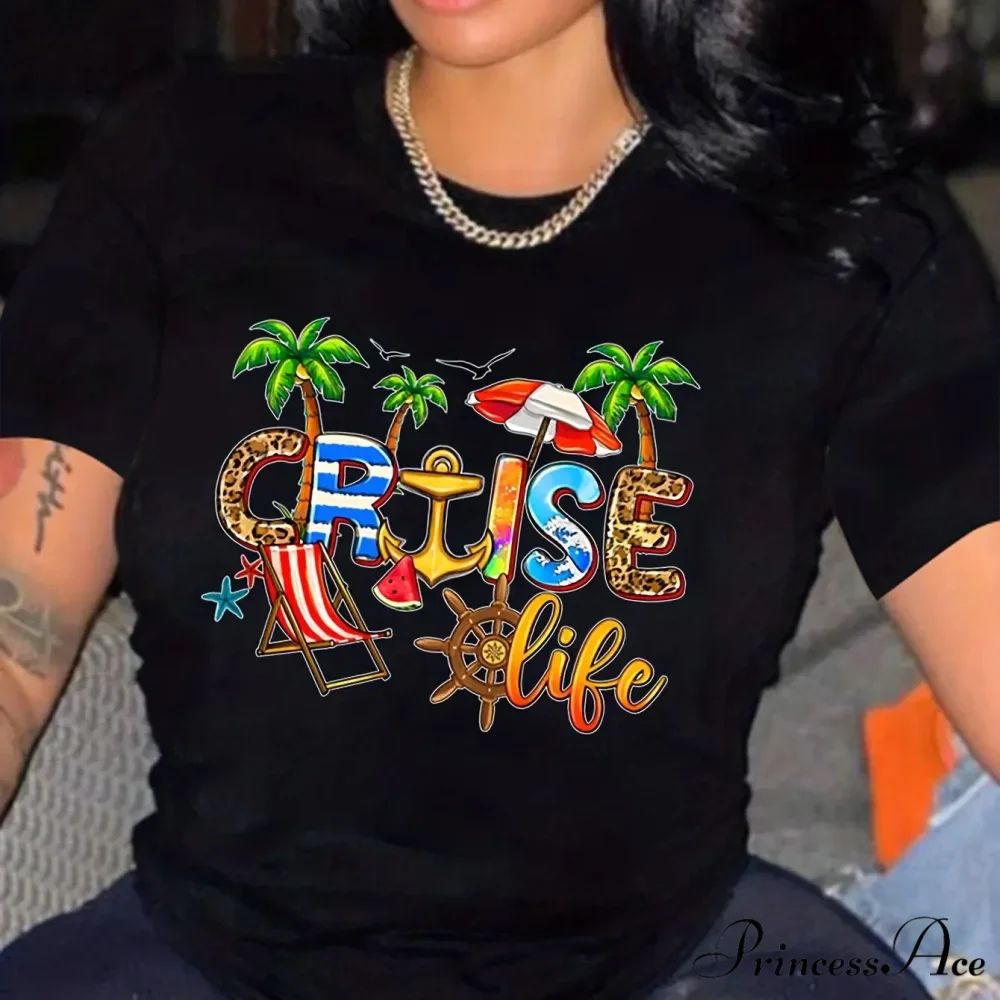 Cruise Casual Short Sleeve Crew Neck Women's Top T-shirt - Image 4