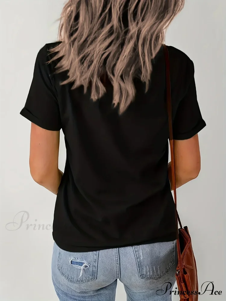Letter Print Short Sleeve Crew Neck Casual Top For Spring & Summer Women's Clothing T-shirt - Image 2
