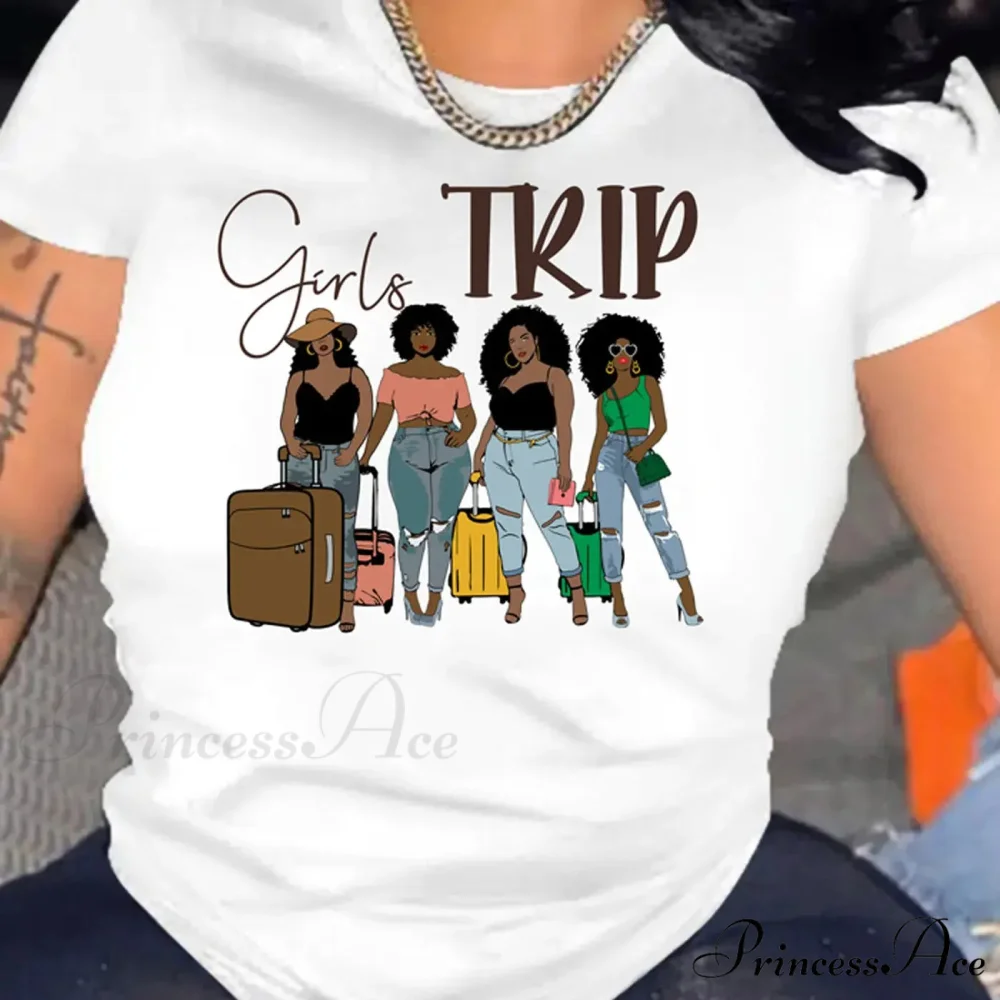 Girl Trip Print Crew Neck Short Sleeve For Summer Women's Clothing T-shirt - Image 2