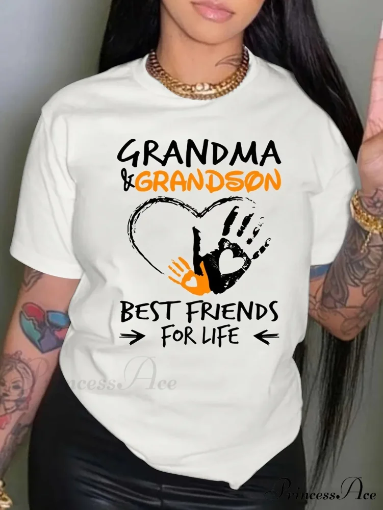 Grandma & Grandson Print Women's Drop Shoulder Short Sleeve Crew Neck Top T-shirt - Image 2