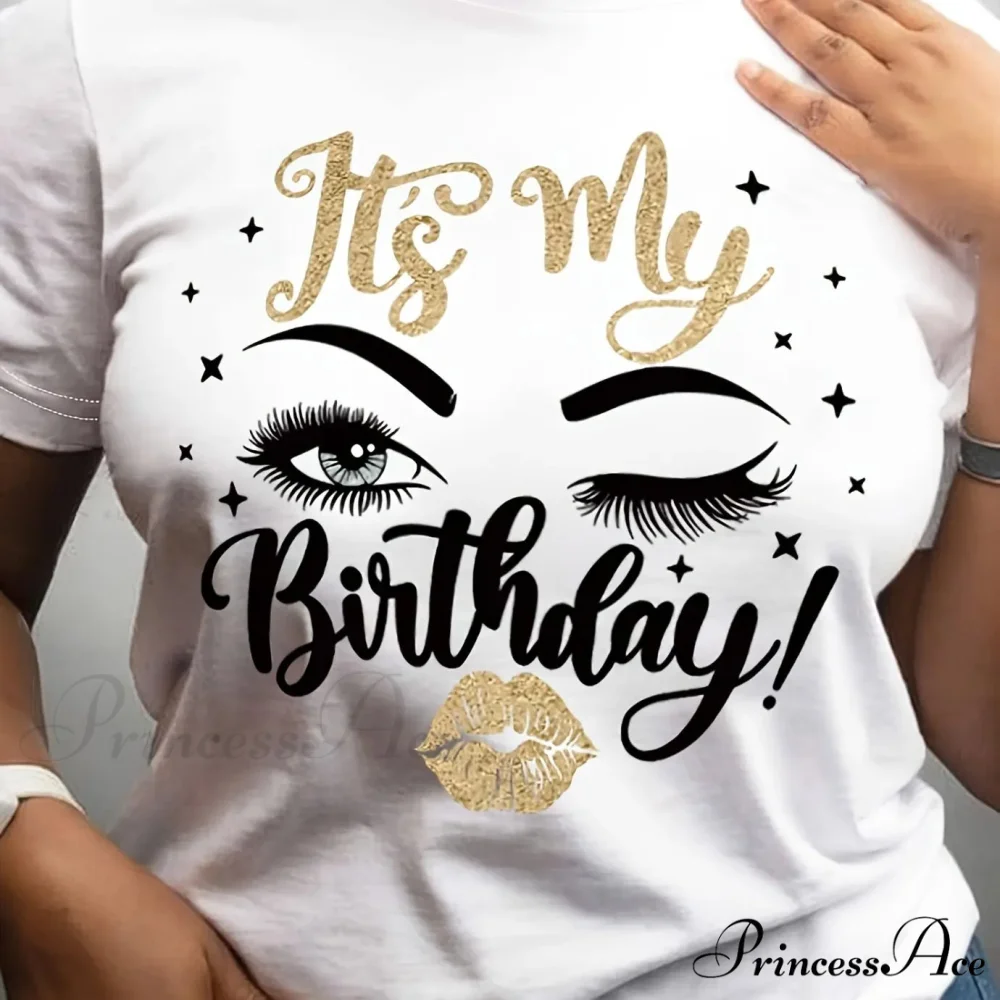 Letter & Graphic Print Women's Spring & Summer Short Sleeve Crew Neck Top T-shirt - Image 2