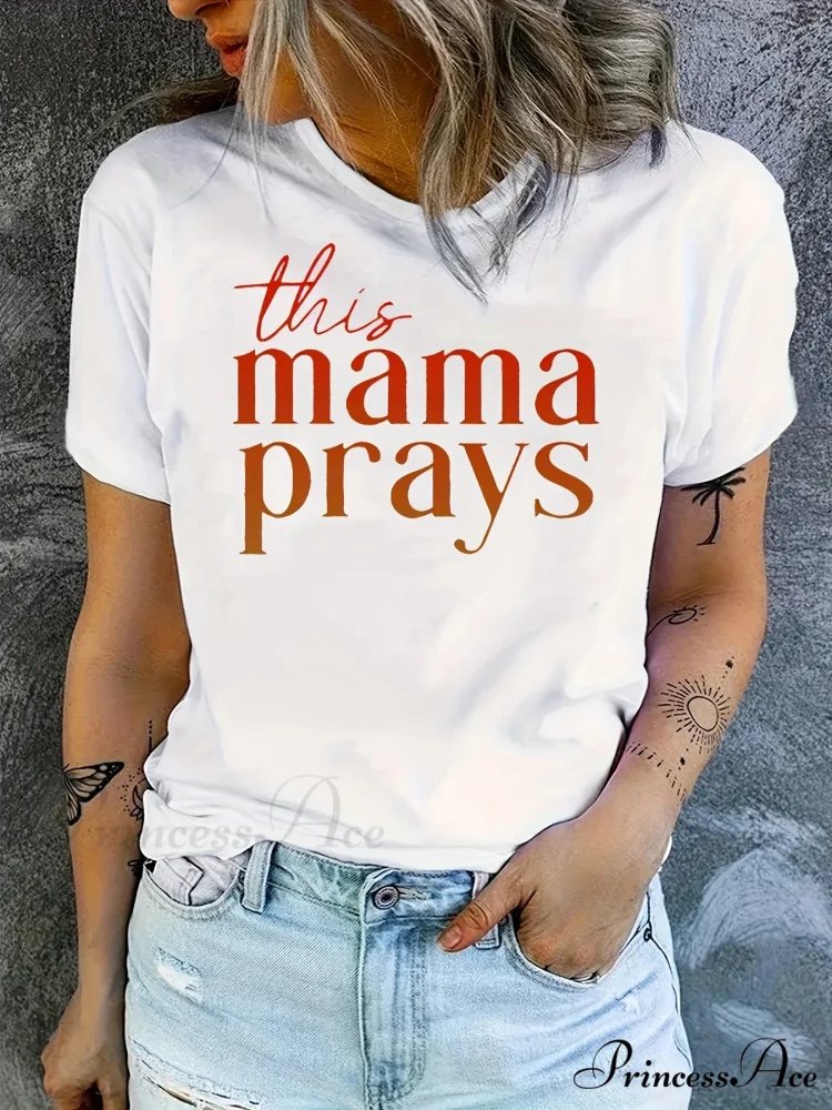 Mama Print Short Sleeve Crew Neck Women's Spring & Summer Top T-shirt - Image 3