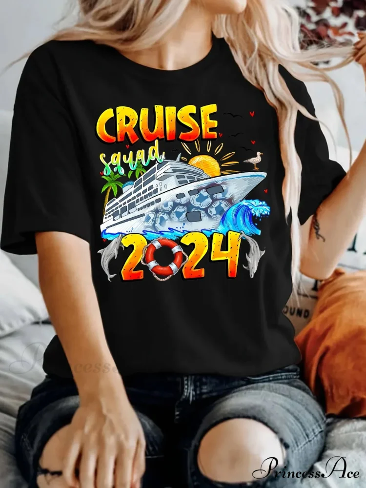 Cruise Print Women's Spring & Summer Short Sleeve Tee for Crew Neck T-shirt - Image 2