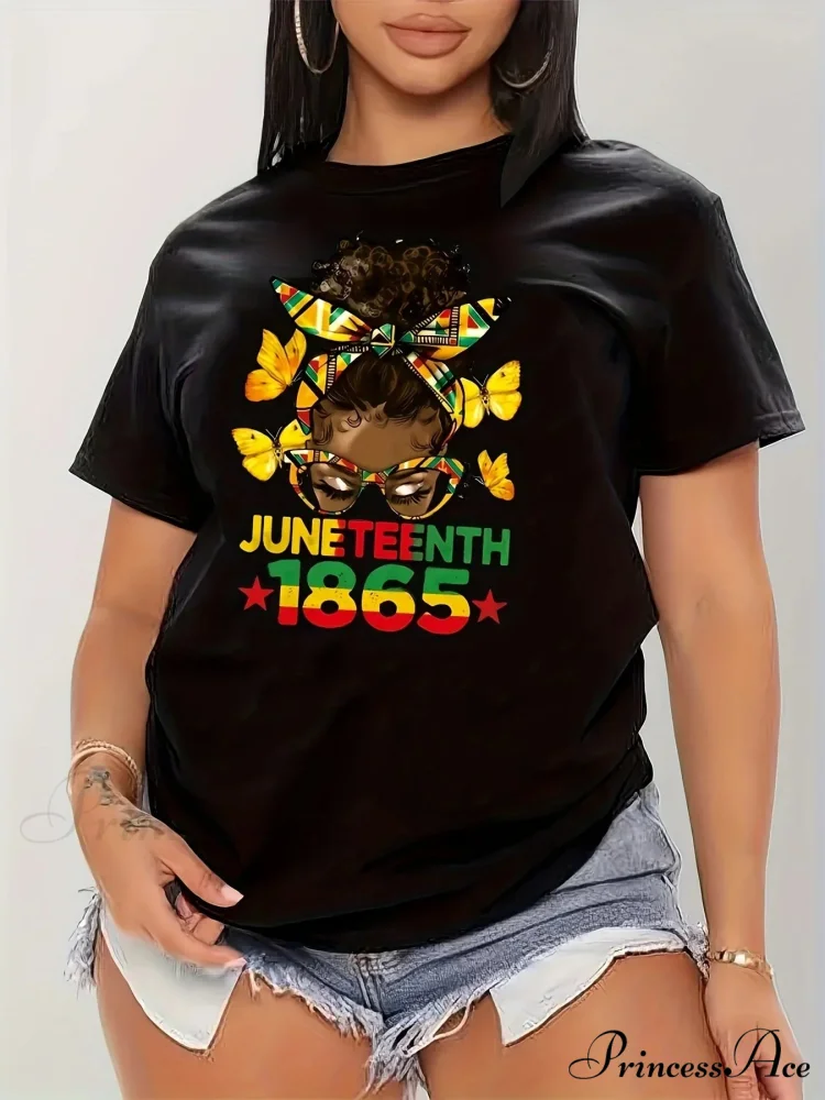 Independence Day Cartoon Figure Print Casual Crew Neck Short Sleeve Women's for Summer & Spring T-shirt - Image 3