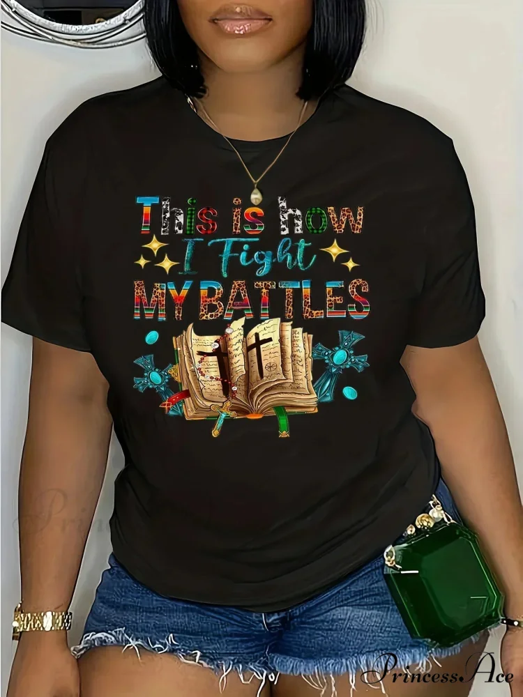 My Printed Tee - Black Fashion Crew Neck Top for Spring/Summer Easy-Care & Comfort Stretch T-shirt - Image 2