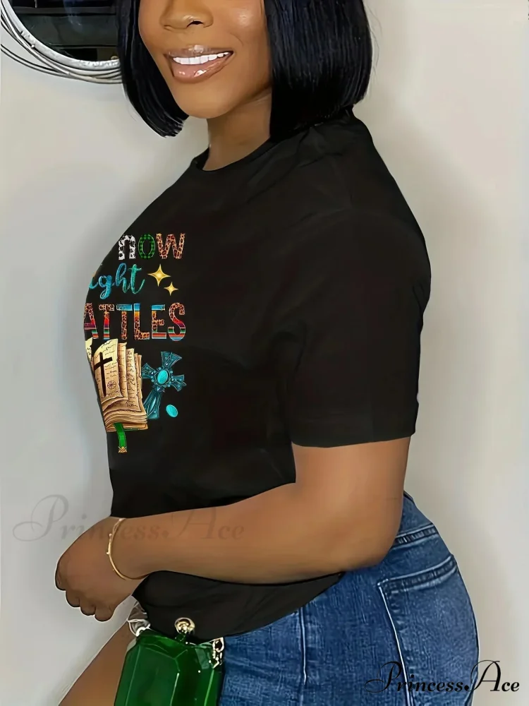 My Printed Tee - Black Fashion Crew Neck Top for Spring/Summer Easy-Care & Comfort Stretch T-shirt - Image 3
