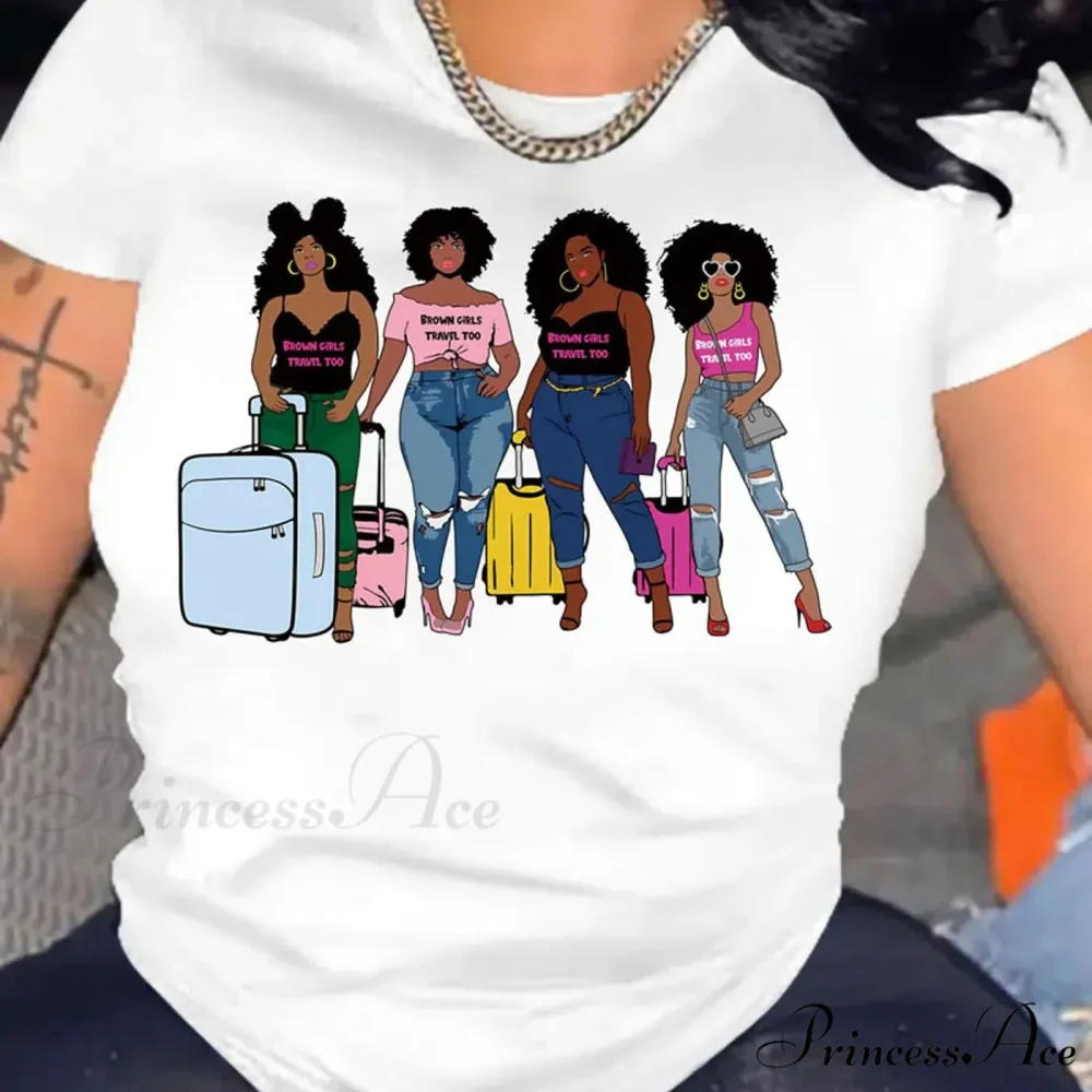 Girls Print Crew Neck Short Sleeve Women's Clothing T-shirt - Image 3