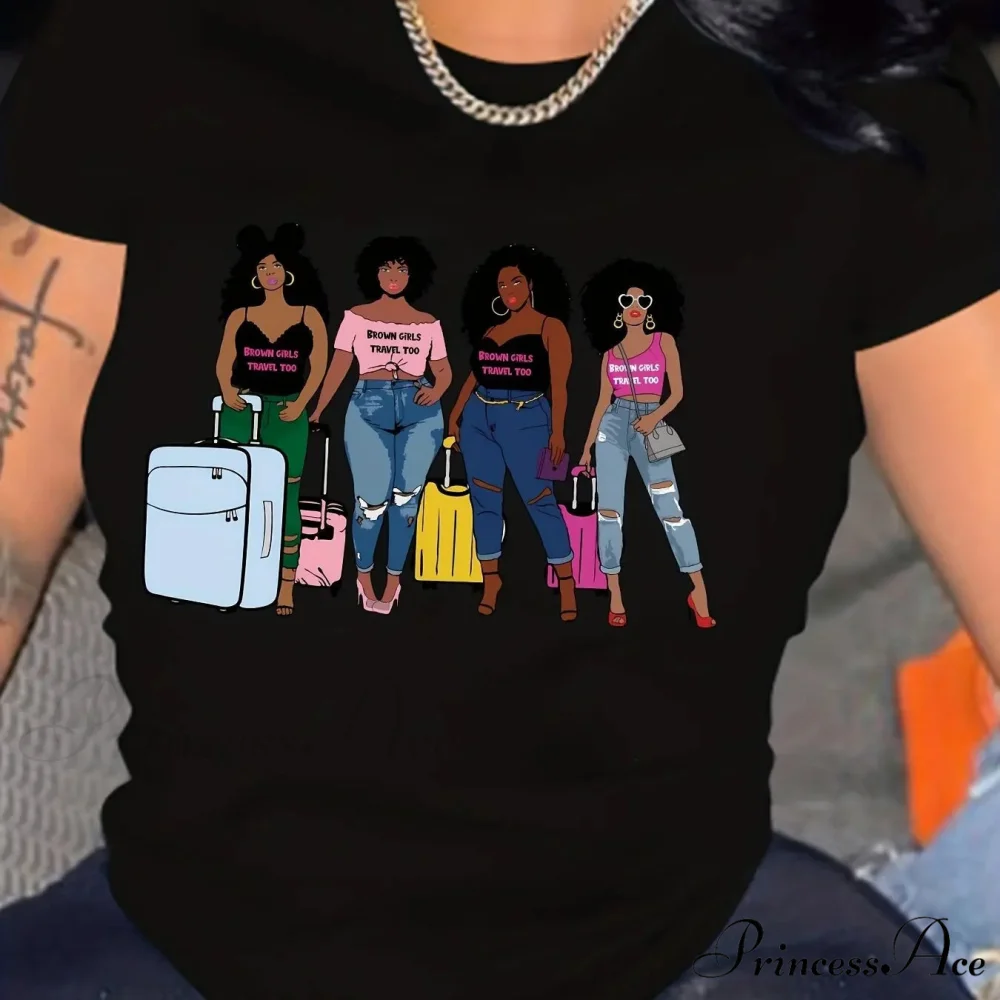 Girls Print Crew Neck Short Sleeve Women's Clothing T-shirt - Image 4