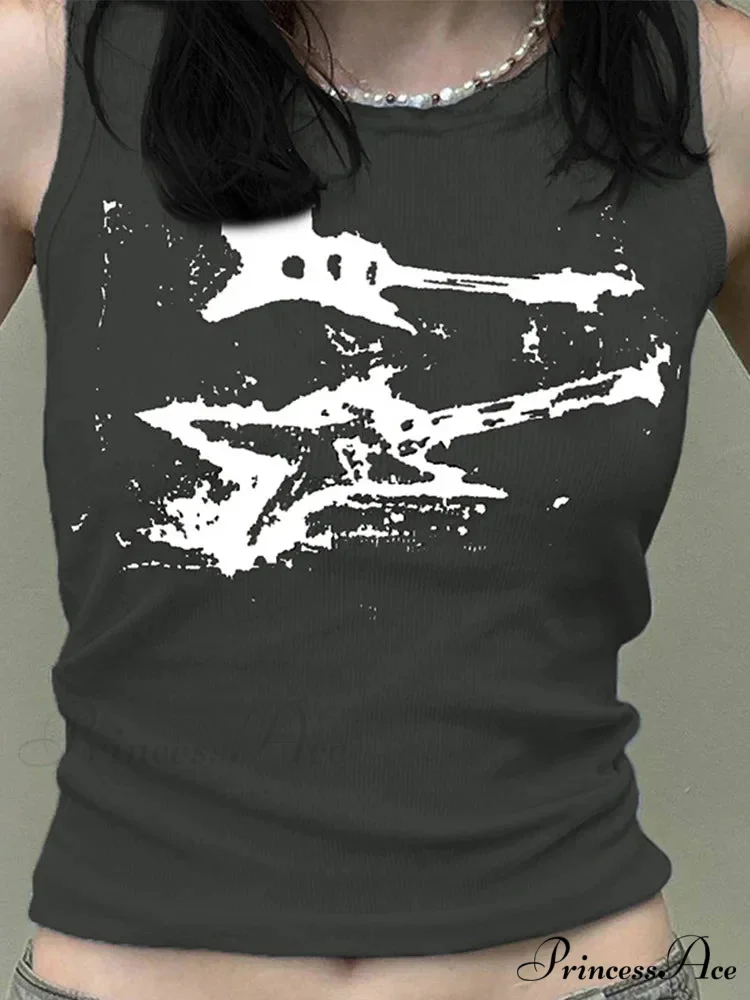 Guitar Print Sleeveless Y2K Casual Ribbed Women Crop Harajuku Fashion Vest 90s Street Outfits Tank top - Image 3