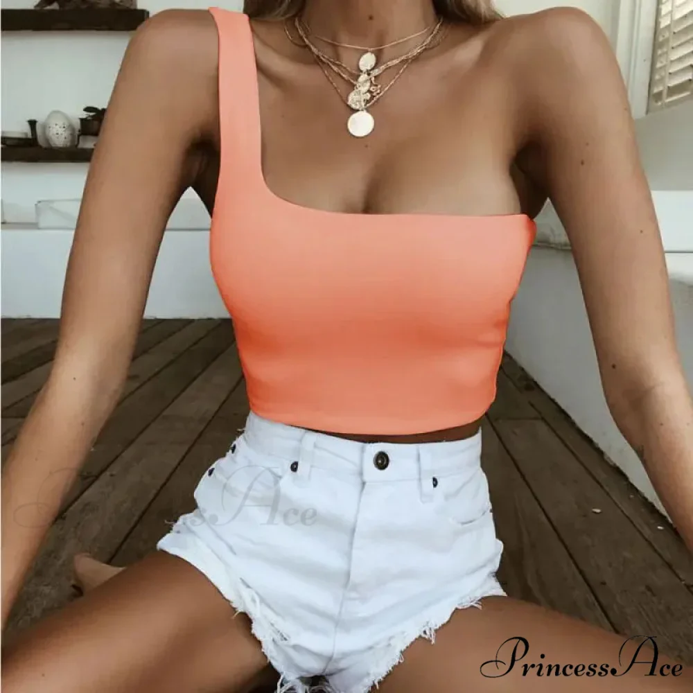 Women Female One Shoulder Crops Sleeveless Summer Beach Vest Bare Midriff Summer Fashion Clothes Tank top - Image 5