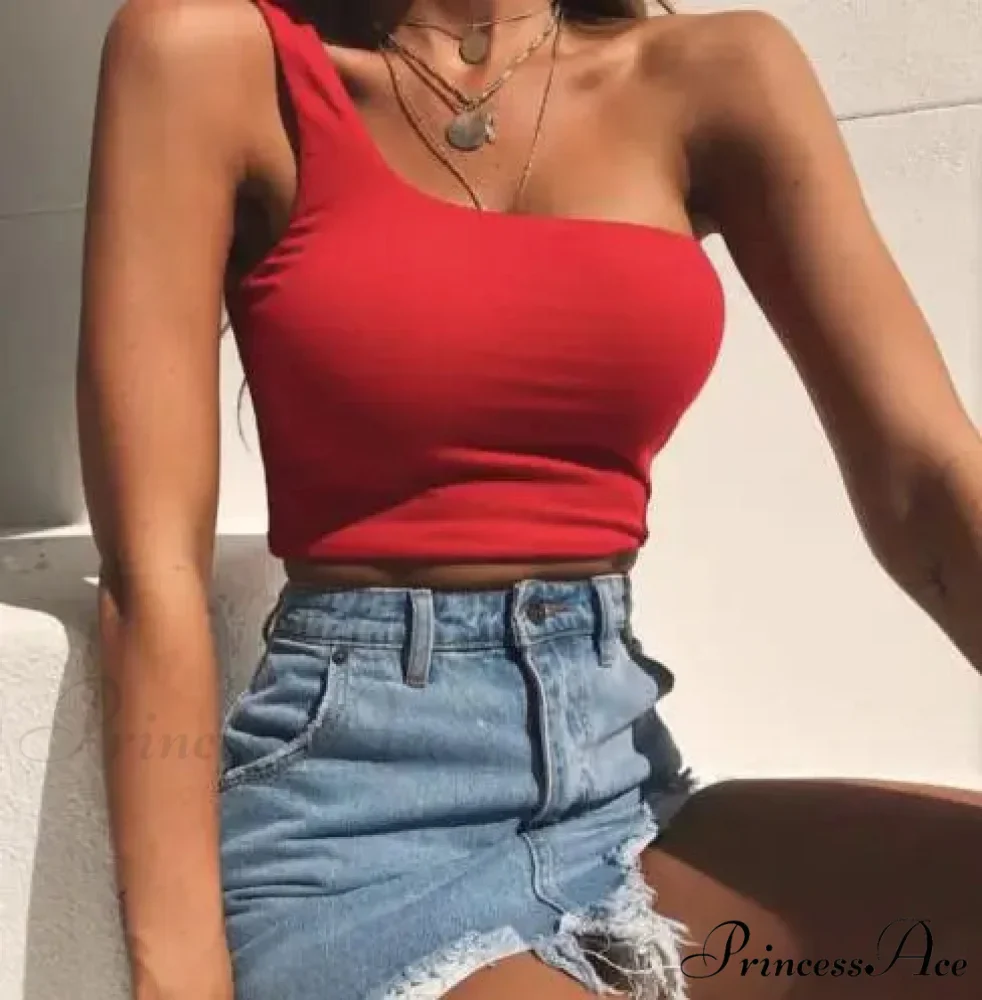 Women Female One Shoulder Crops Sleeveless Summer Beach Vest Bare Midriff Summer Fashion Clothes Tank top - Image 9