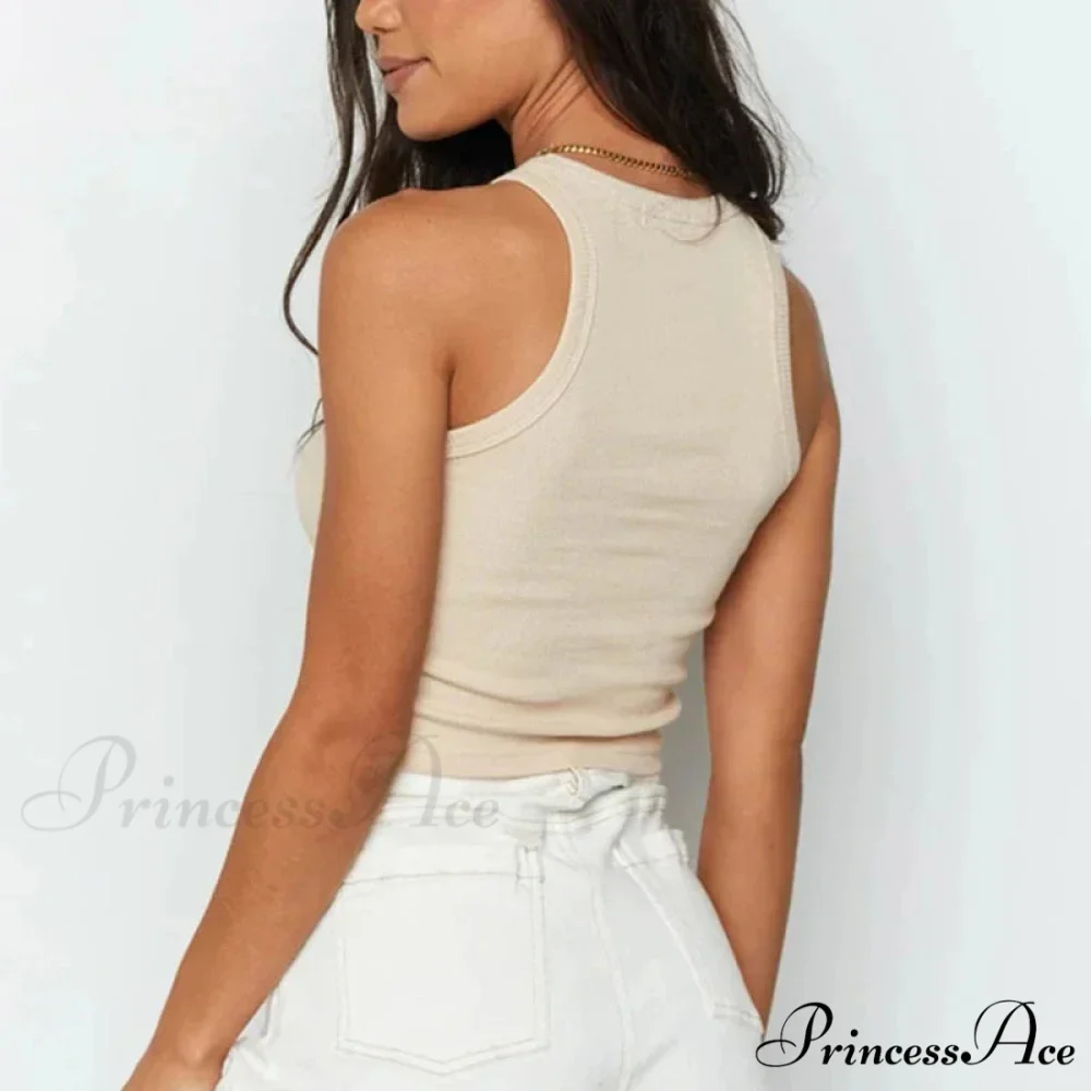 Ribbed Women White 2024 Summer Casual Fitness Short Vest Candy Knitted Off Shoulder Crop Women Tank top - Image 2