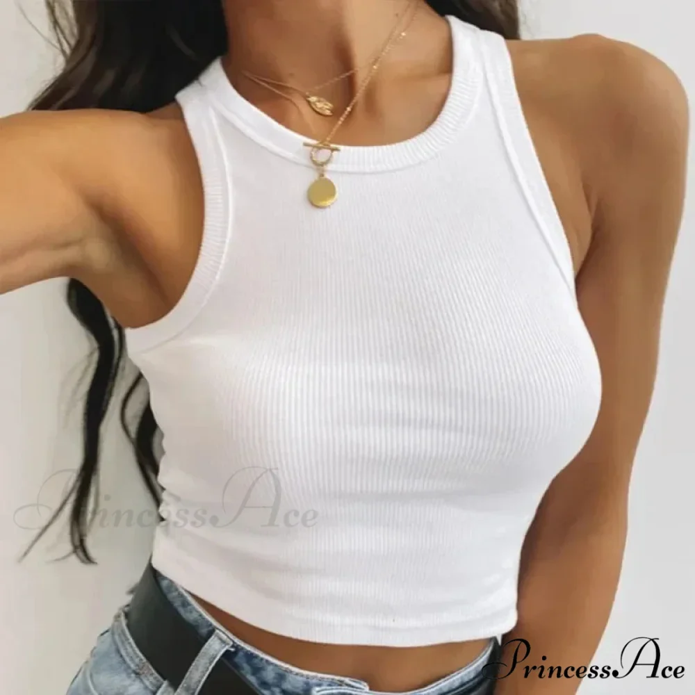 Ribbed Women White 2024 Summer Casual Fitness Short Vest Candy Knitted Off Shoulder Crop Women Tank top - Image 5