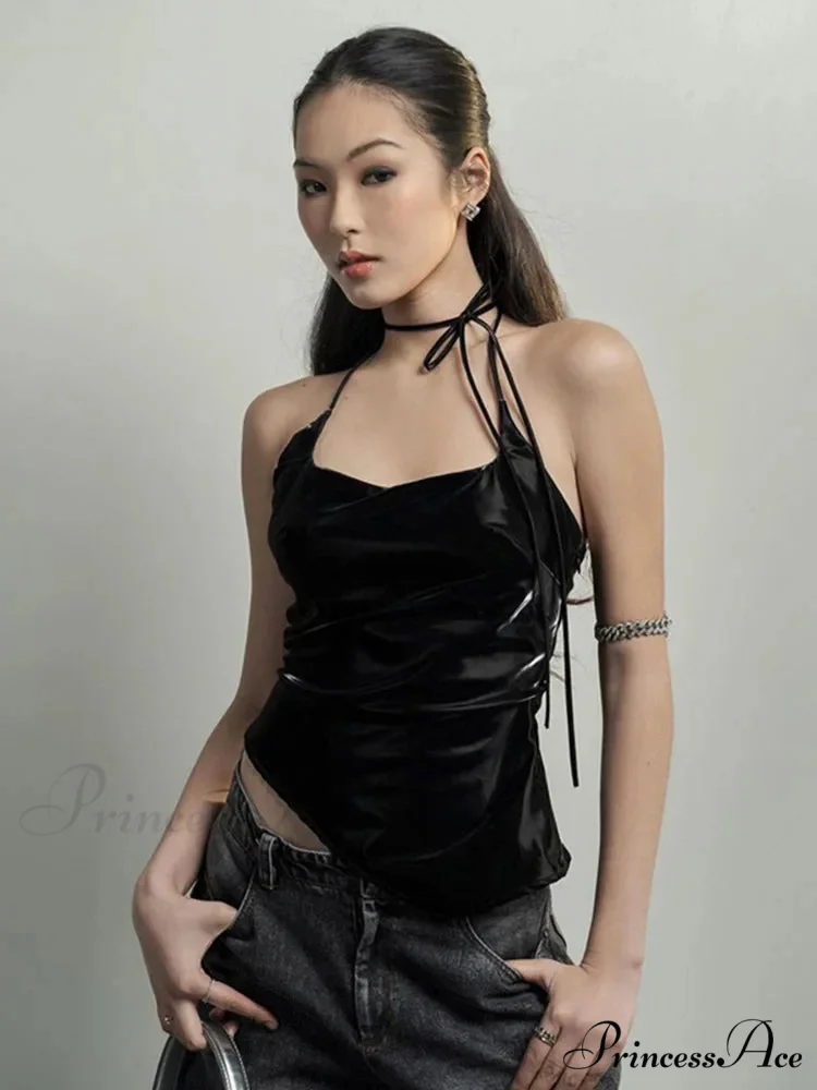 Black Trendy Personalized Young Girl Sexy Hot Cool Simple Women's Vest Tank top - Image 2