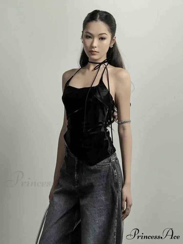 Black Trendy Personalized Young Girl Sexy Hot Cool Simple Women's Vest Tank top - Image 4