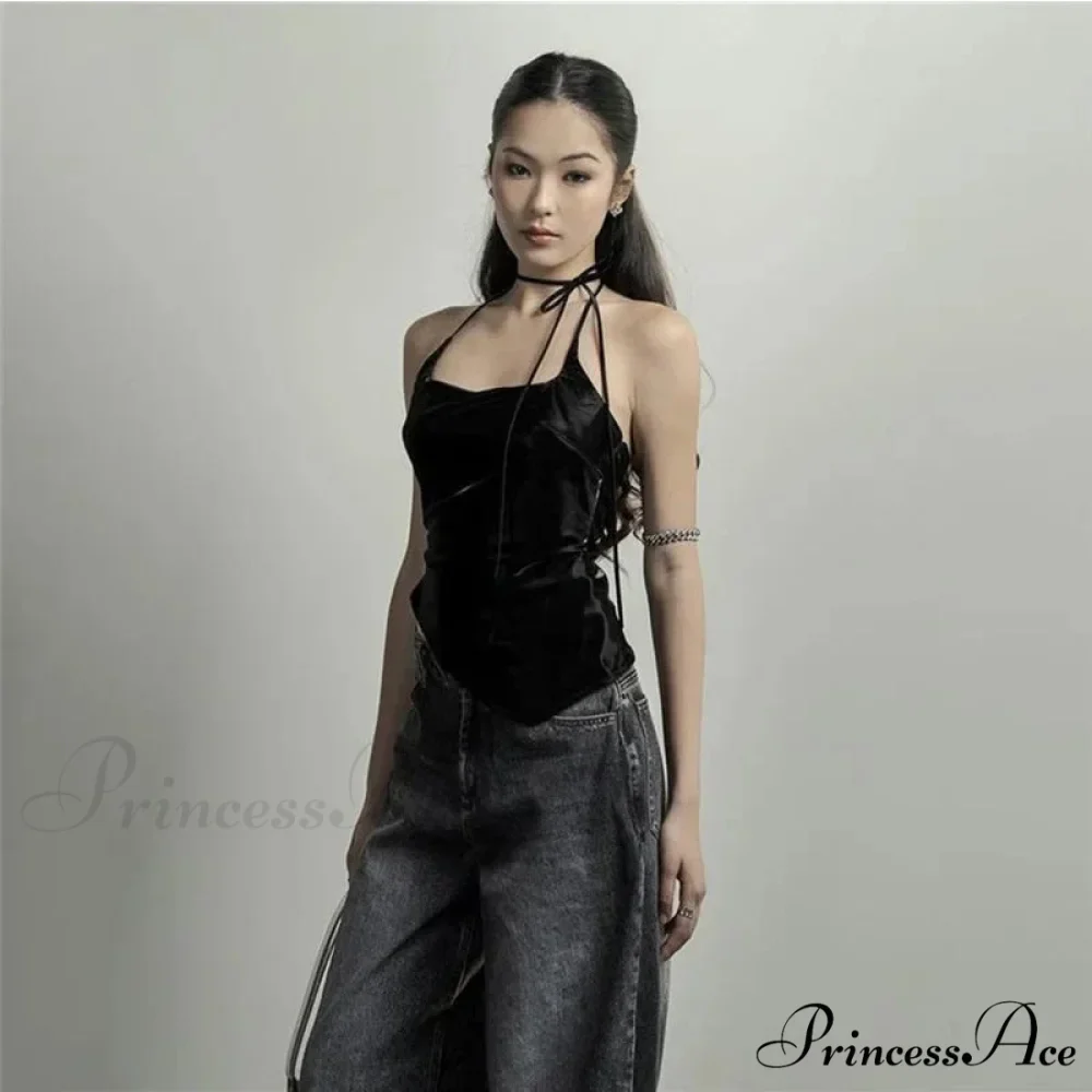 Black Trendy Personalized Young Girl Sexy Hot Cool Simple Women's Vest Tank top - Image 5