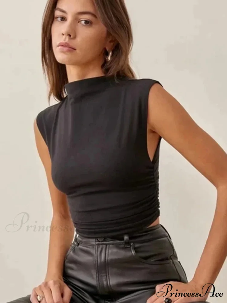 2024 Summer Black Turtleneck Crop Purple Solid Sleeveless Women Tshirt Rave Outfits E Girl Colorful Tank top - Image 2