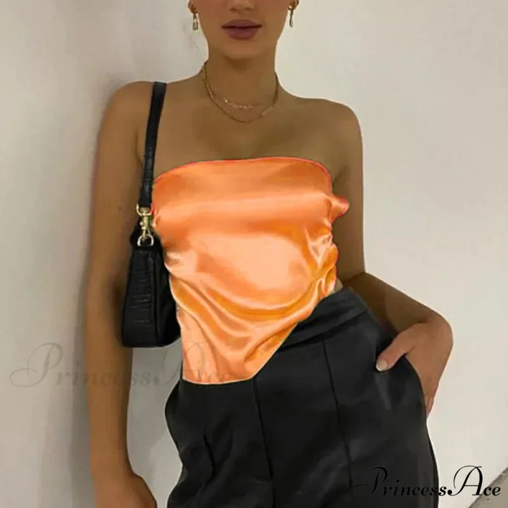 2024 Satin Backless Crop Women Green Summer Cami Bandage Sleeveless Strapless Off Shoulder Tank top - Image 8