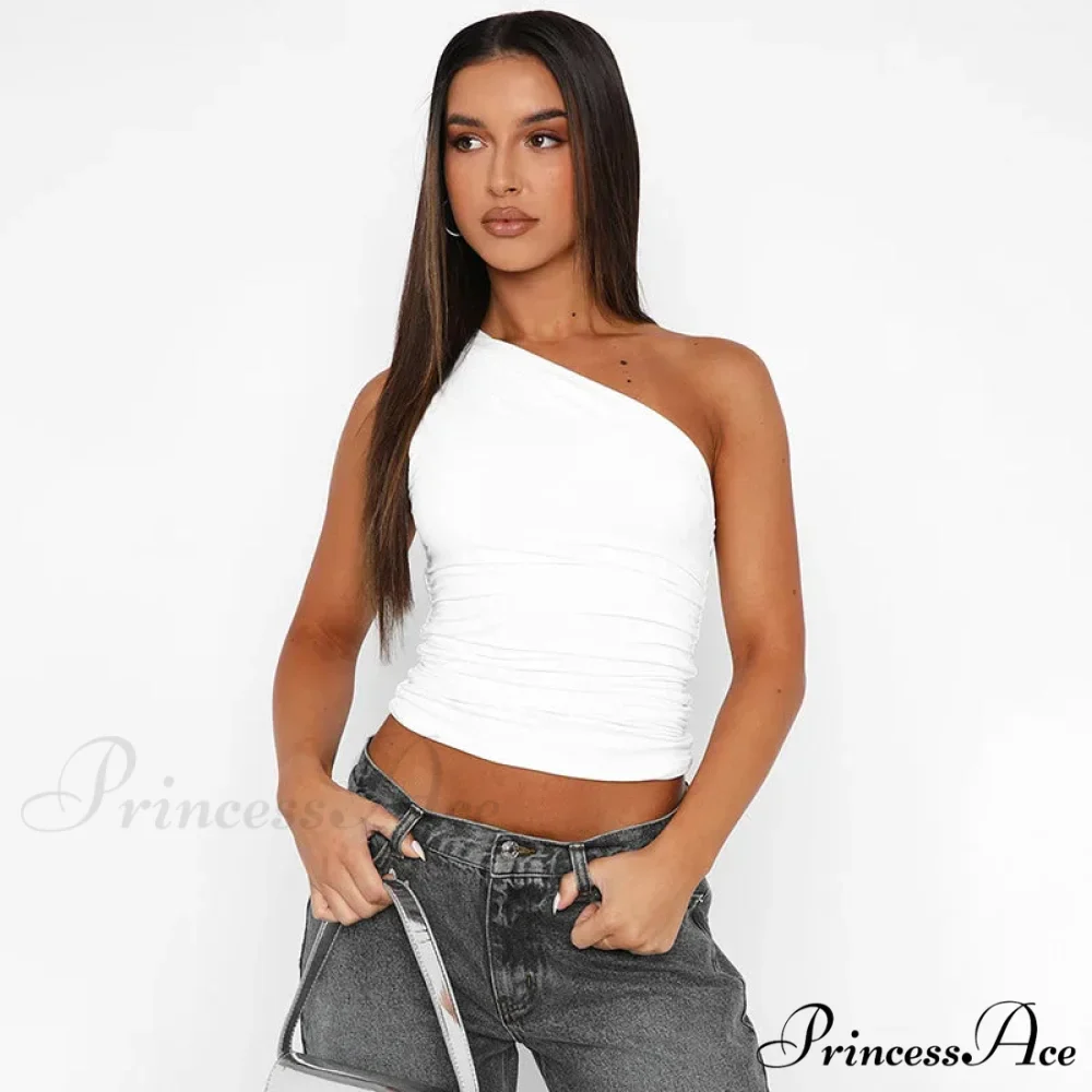 Solid Color One Shoulder Backless Candy Color Tight Sexy Sleeveless Neckless Slim Casual Tank top - Image 10