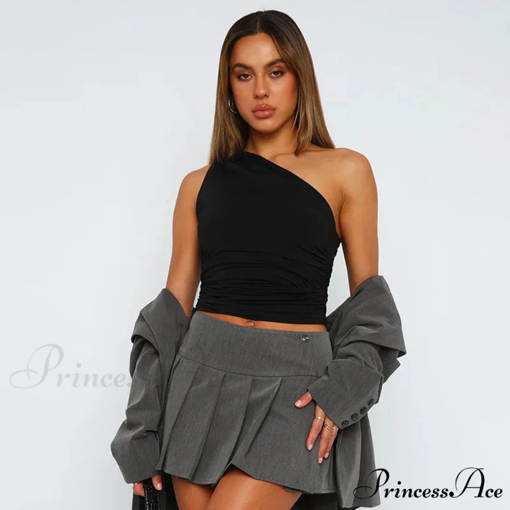 Solid Color One Shoulder Backless Candy Color Tight Sexy Sleeveless Neckless Slim Casual Tank top - Image 7