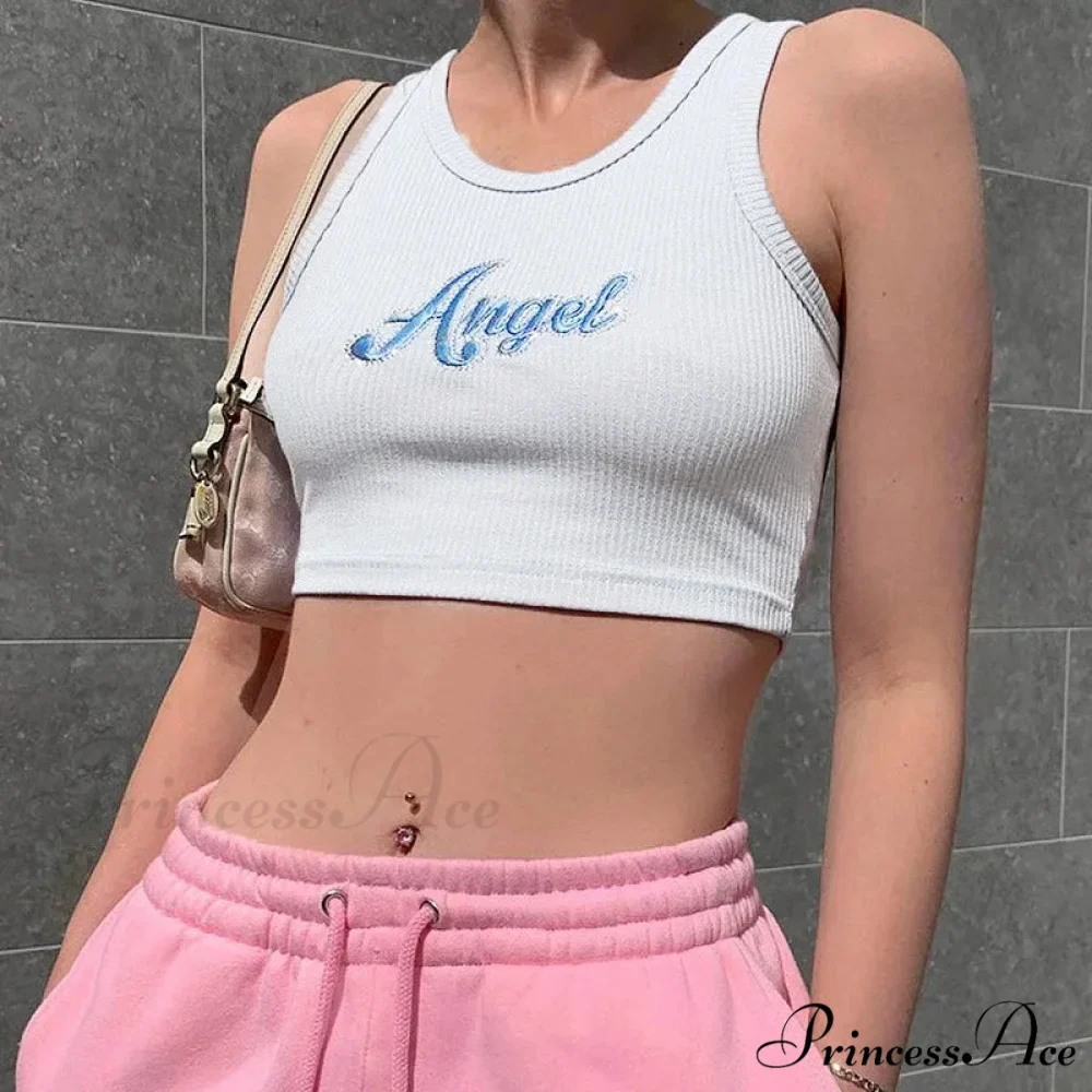 Women Letter Embroidery Vest Summer Sleeveless Crop for Ladies Tank top - Image 3