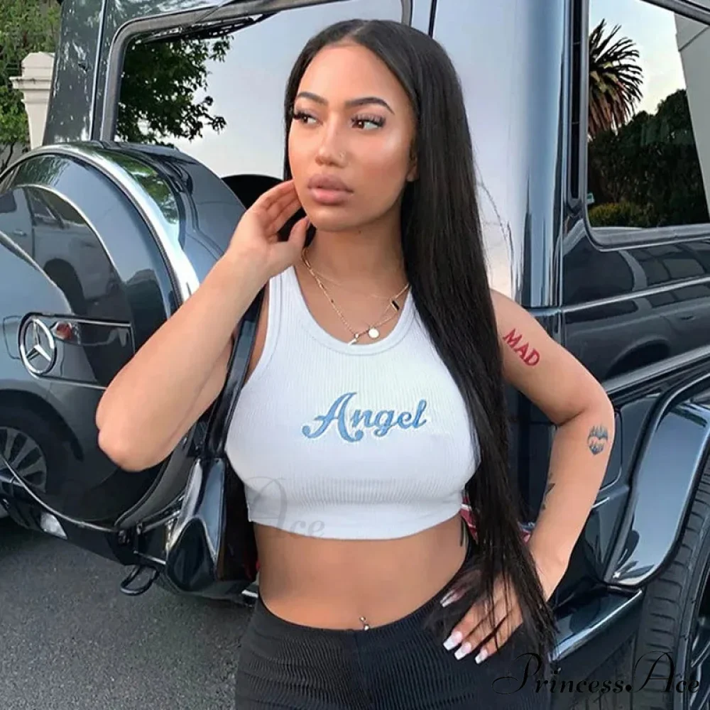 Women Letter Embroidery Vest Summer Sleeveless Crop for Ladies Tank top - Image 4