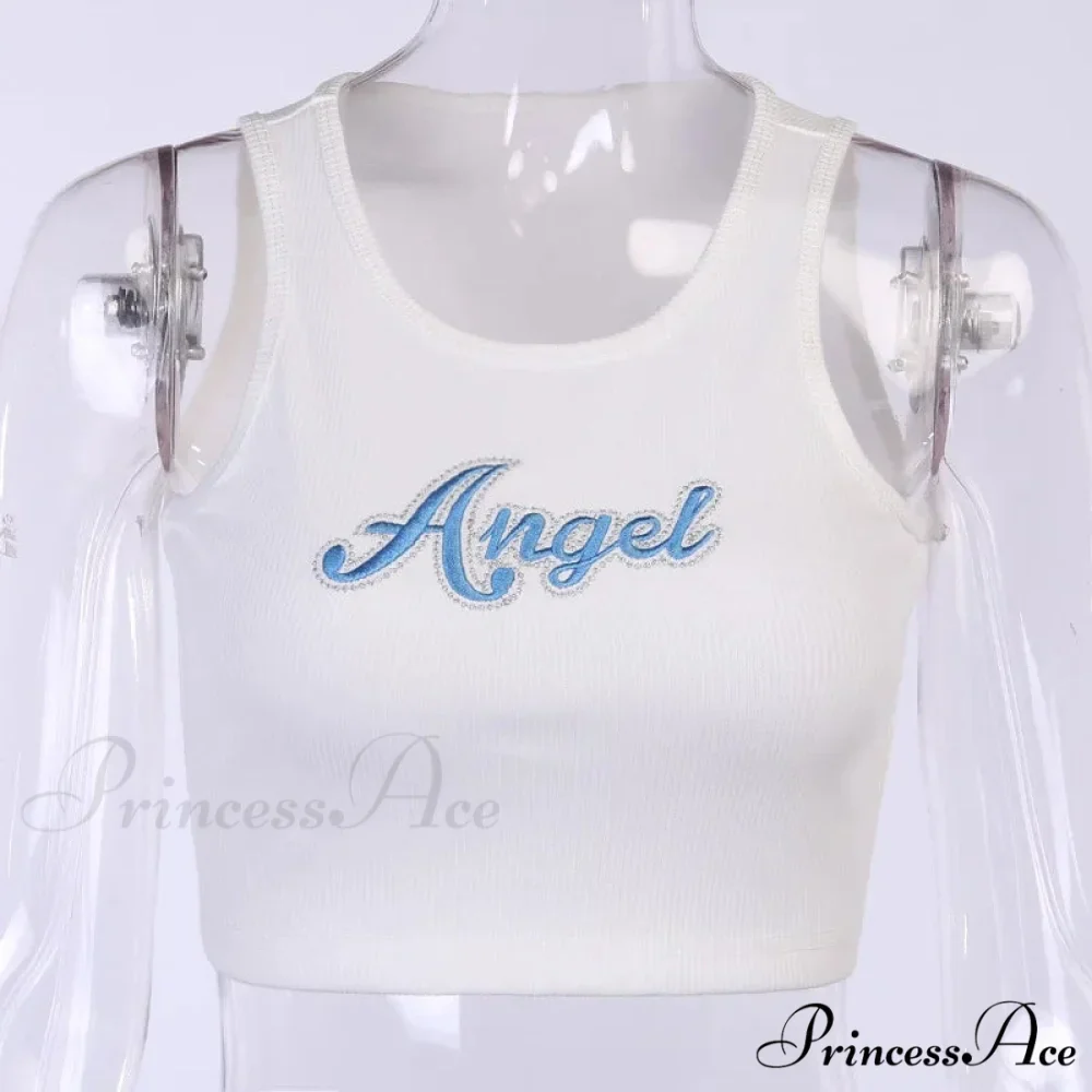 Women Letter Embroidery Vest Summer Sleeveless Crop for Ladies Tank top - Image 7