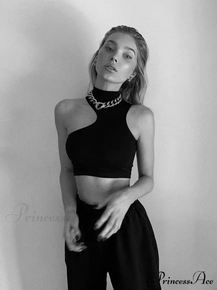 Women Neck Crop With Cut Out Detail Active Asymmetric Crop Tank top - Image 2