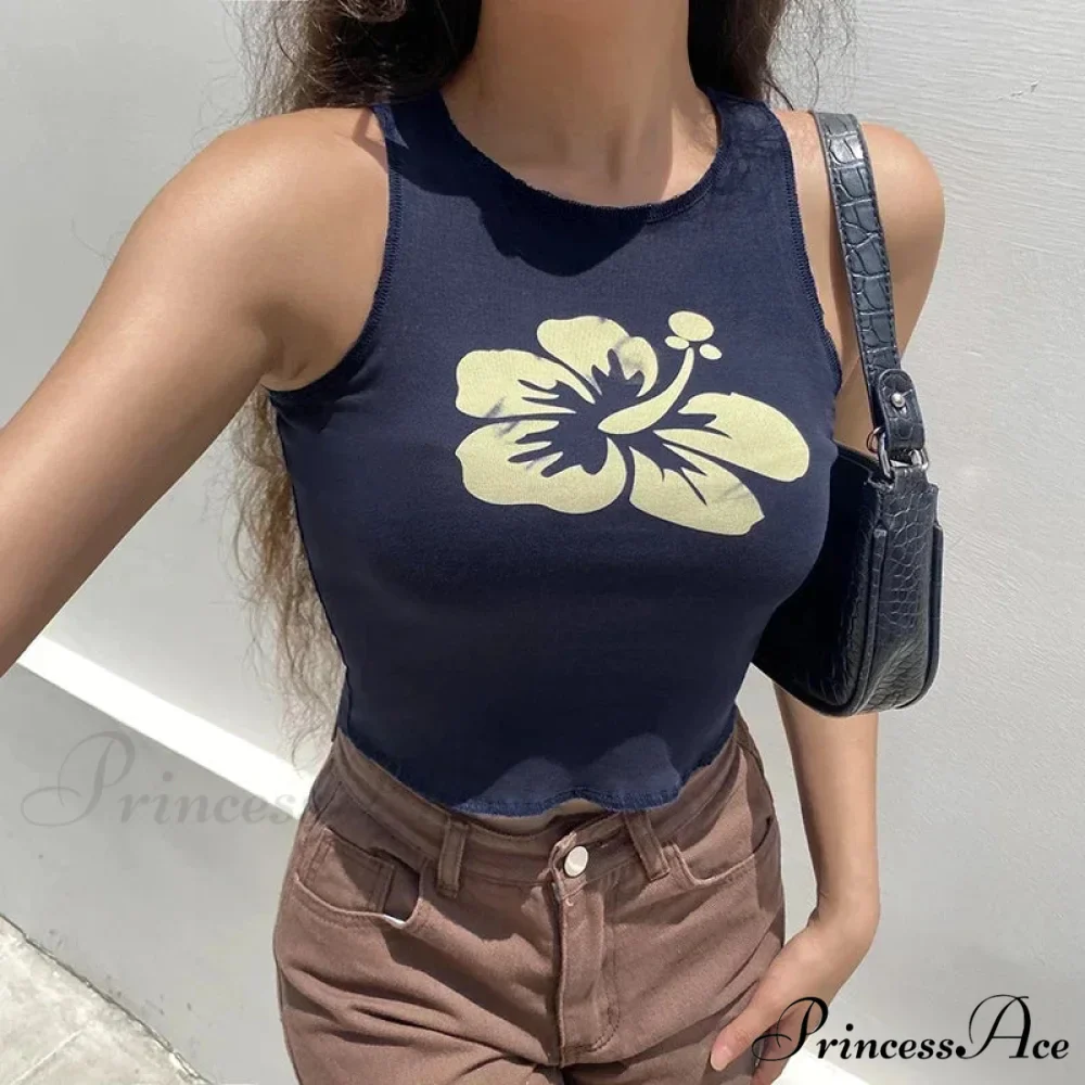 Floral Corset Vintage Sleeveless O Neck Crop Women Contrast Harajuku Cute Summer Sweats Tank top - Image 2