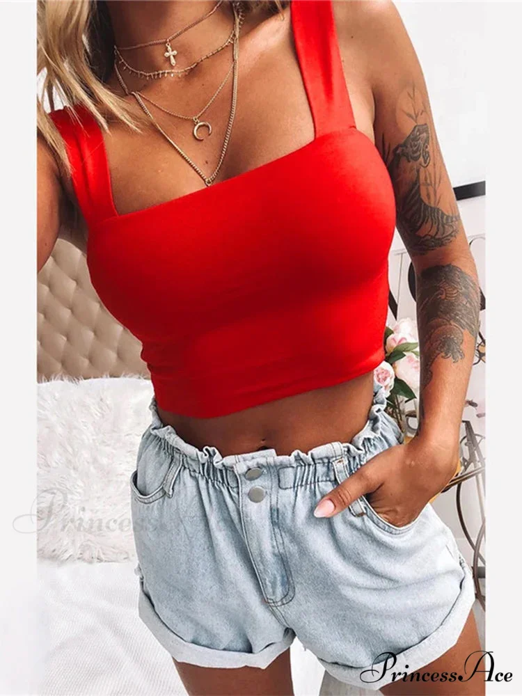 Square Neck Sleeveless Summer Crop Women Black Casual Basic T Shirt Off Shoulder Cami Sexy Backless Tank top - Image 5