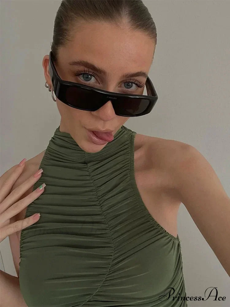 Sleeveless Tubes Cropped Party Clubwear 2024 Sexy Women Slim Fit Tank Y2K Summer Green Solid Mini Vest New Tank top - Image 3