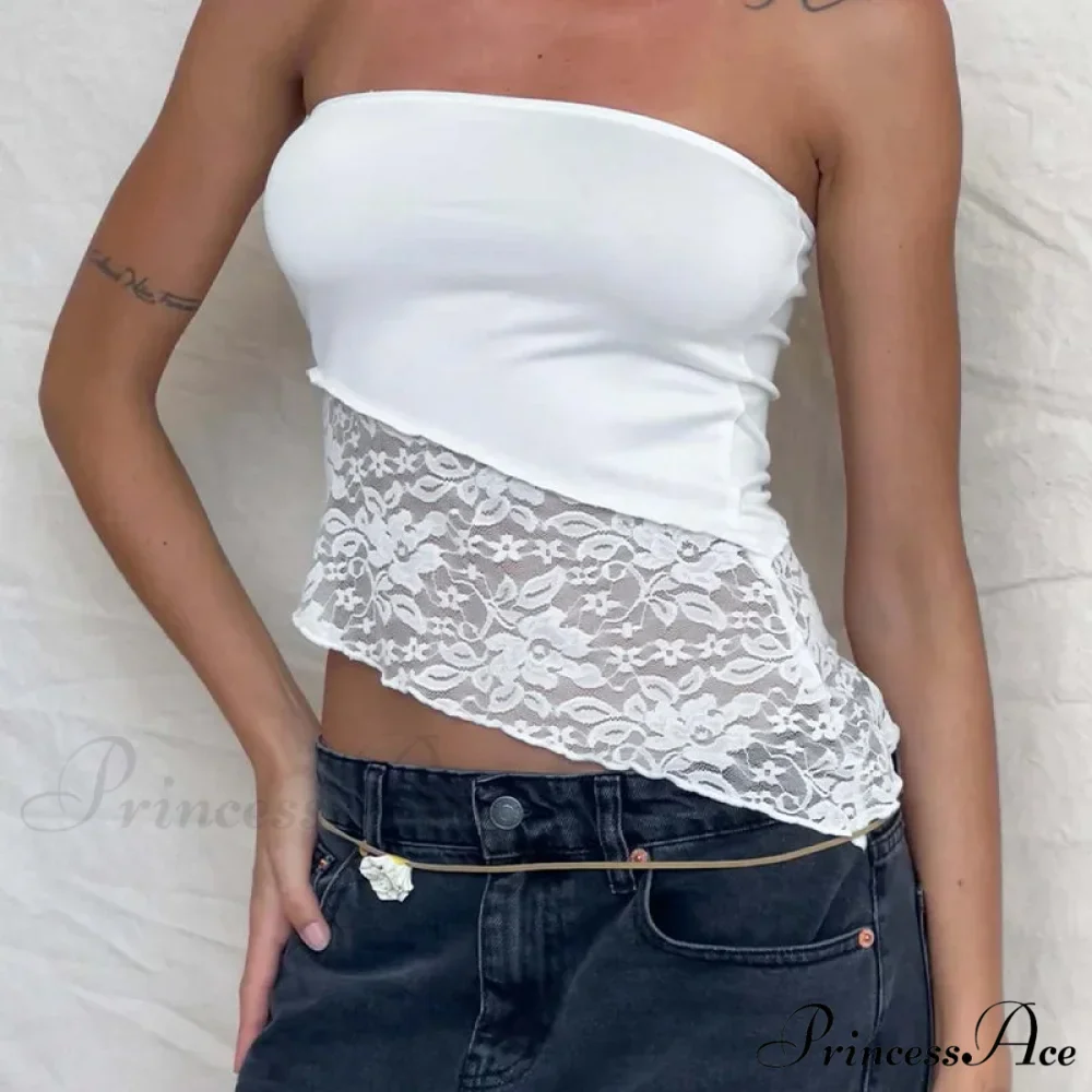 2024 Women Chest Wrapping Solid Lace See Through Backless Casual Chic Strapless Crop Going Out Sleeveless Camis Tank top - Image 8