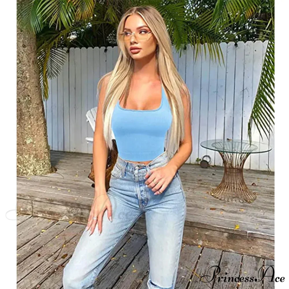 Women Square Neck Ribbed Camisole Women Summer Basic Elastic Sleeveless Crops Tank top - Image 9