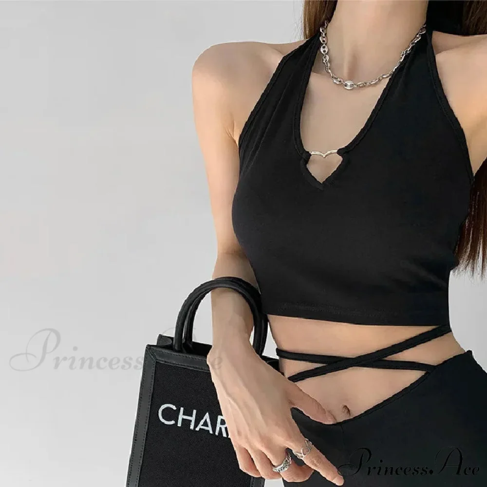 Women V Neck Hollow Out Halter Camis 2024 Summer Fashion Slim Cropped Lace Up Camisole Tank top - Image 6