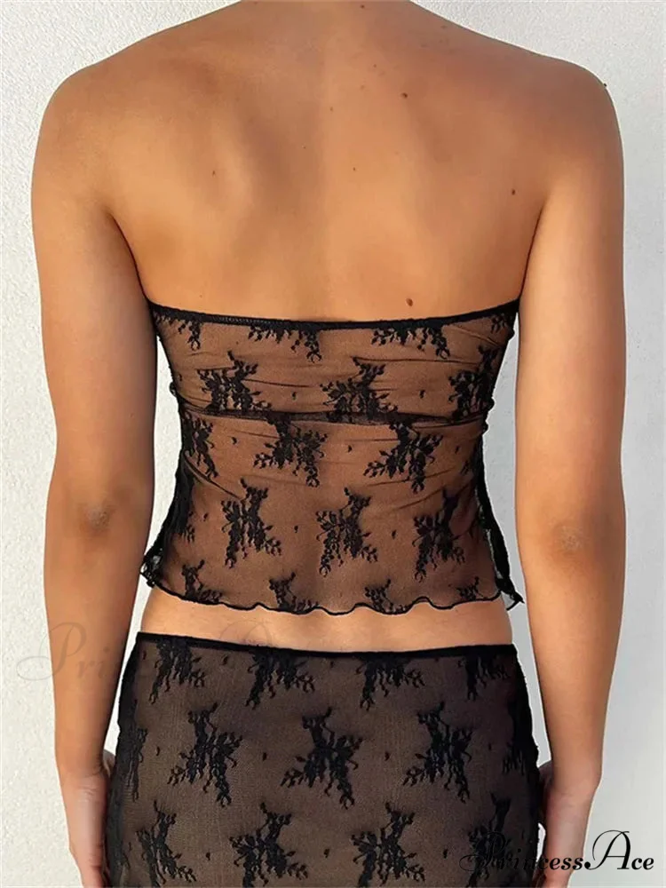 Lace Bustiers Corsets Strapless Off Shoulder Tubes Party Mesh See Through Tank Summer Mini Vest 2024 New Tank top - Image 5