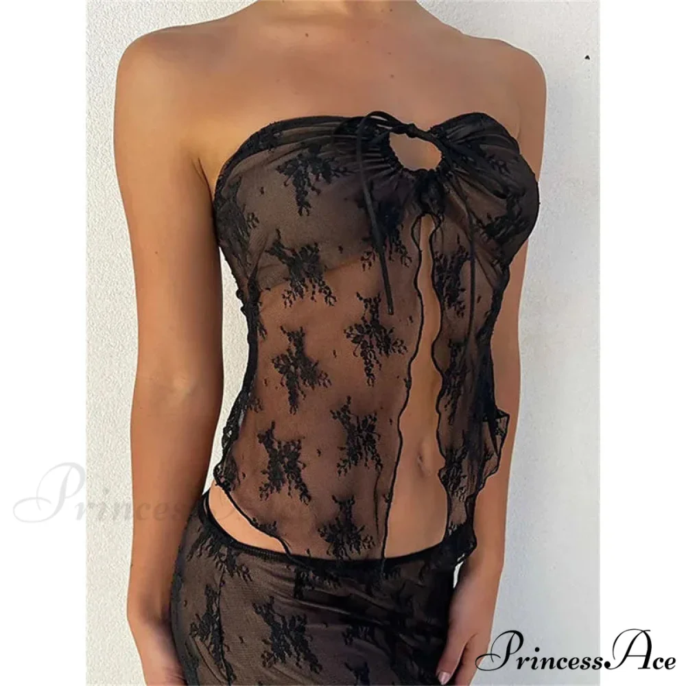 Lace Bustiers Corsets Strapless Off Shoulder Tubes Party Mesh See Through Tank Summer Mini Vest 2024 New Tank top - Image 6
