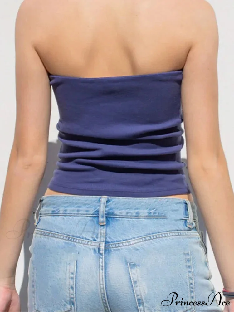 Tubes Women 2024 Skinny Summer Off Shoulder Blue Y2k 90s Sexi Crop Streetwear Tank top - Image 4