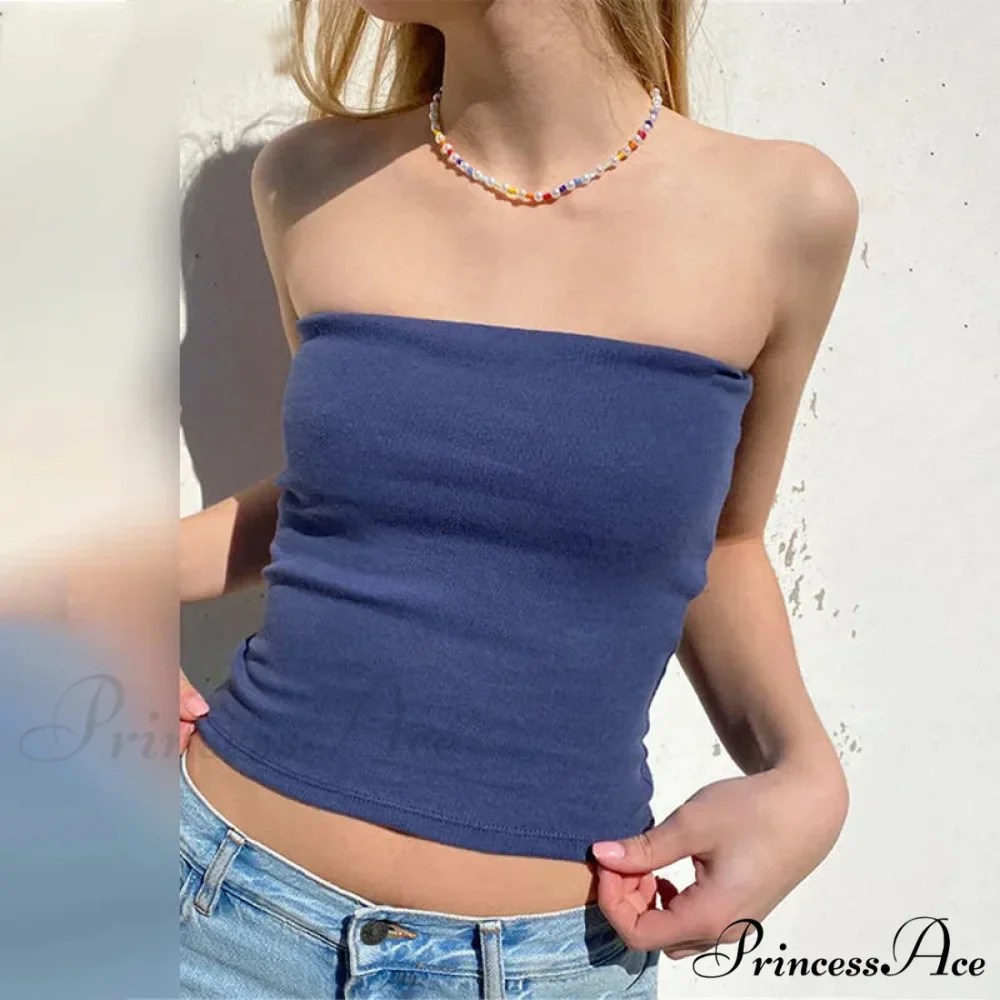 Tubes Women 2024 Skinny Summer Off Shoulder Blue Y2k 90s Sexi Crop Streetwear Tank top - Image 6