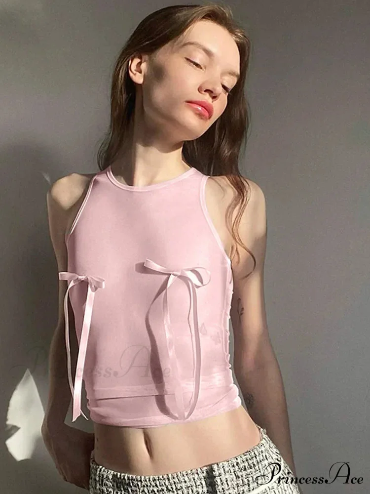 Pink Crop Female Sleeveless Vests Streetwear Y2k Fairy Grunge Summer Solid Color Tube Babys Women's Clothing Tank top - Image 2