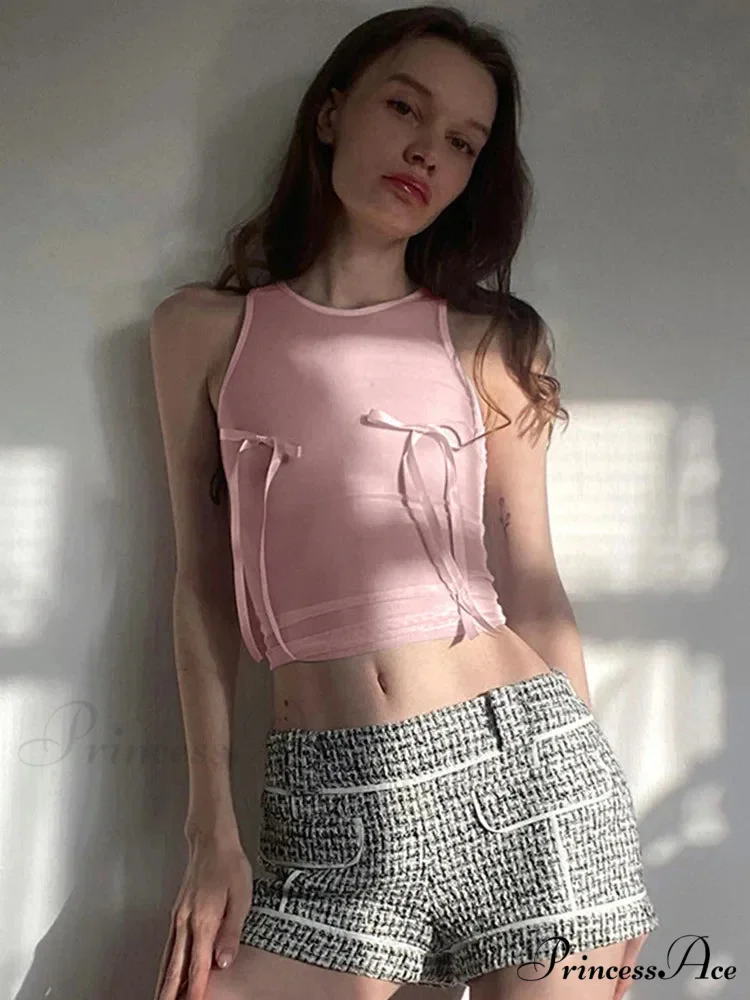 Pink Crop Female Sleeveless Vests Streetwear Y2k Fairy Grunge Summer Solid Color Tube Babys Women's Clothing Tank top - Image 4